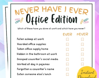 Office NEVER HAVE I EVER Game: Printable Teambuilding Activity (Digital Download)