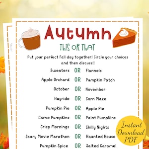 Fall THIS or THAT Game: Autumn Party Activity (Printable)