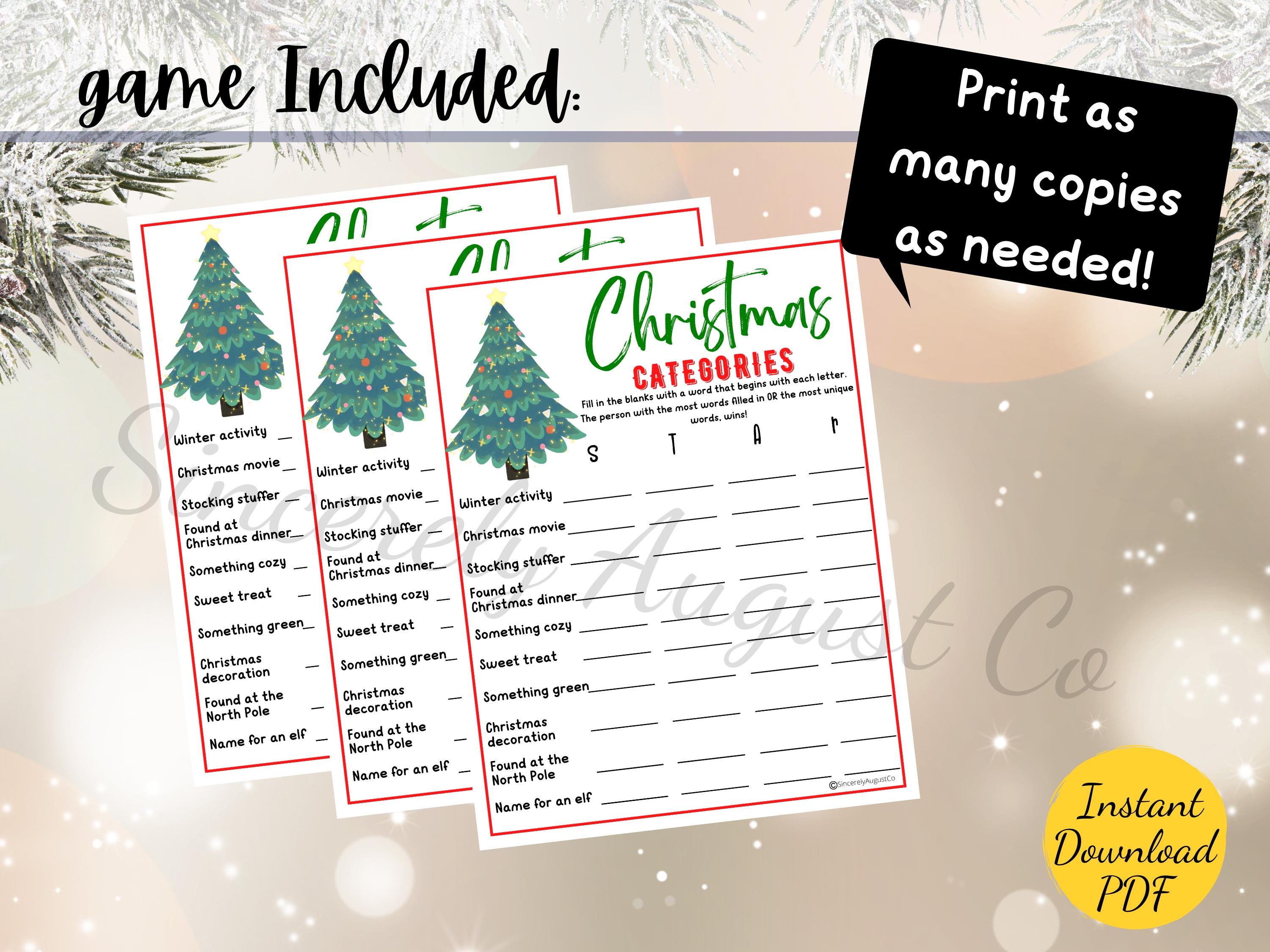 Christmas CATEGORIES Game: Printable Holiday Party Game (PDF) - Etsy