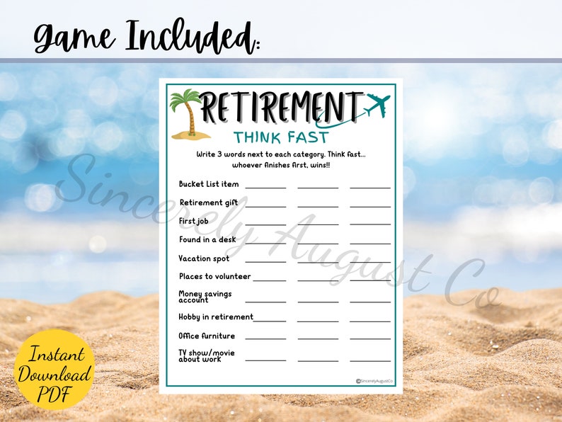 Printable Retirement Fun Guide.pdf Retirement THINK FAST Game: Printable Party Game (PDF) - Etsy Australia