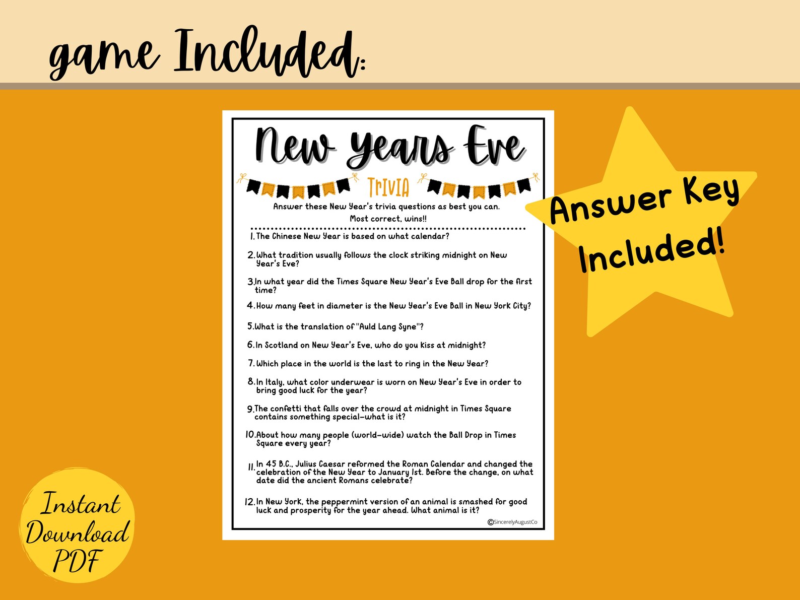 New Years Eve TRIVIA Game New Years Eve Party Game Printable New Years