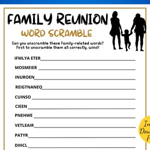 Family Reunion WORD SCRAMBLE Family Reunion Party Game Printable Family ...