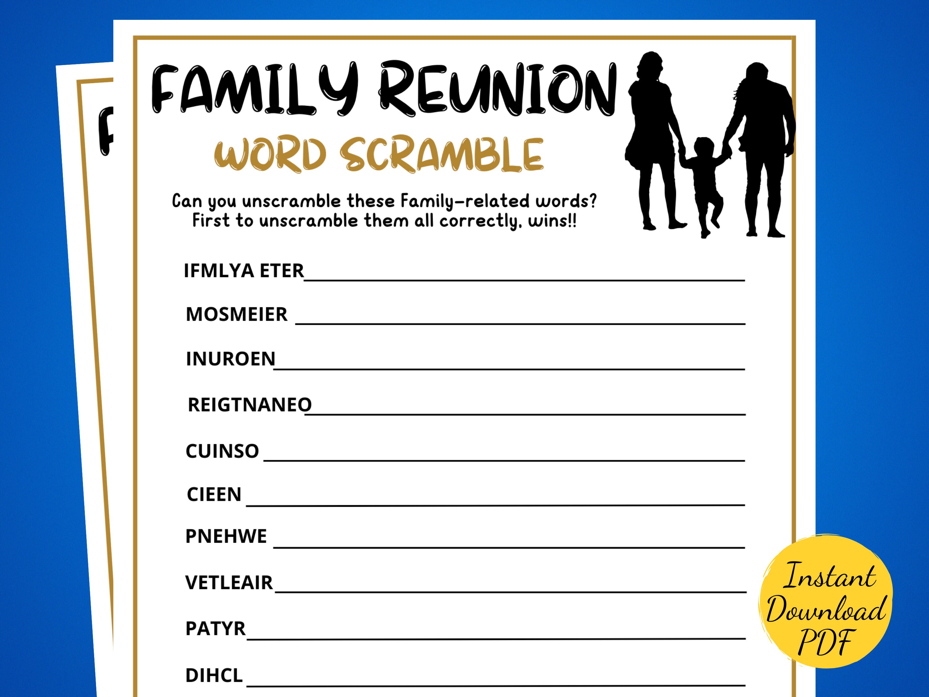Family Reunion WORD SCRAMBLE Family Reunion Party Game Printable Family ...