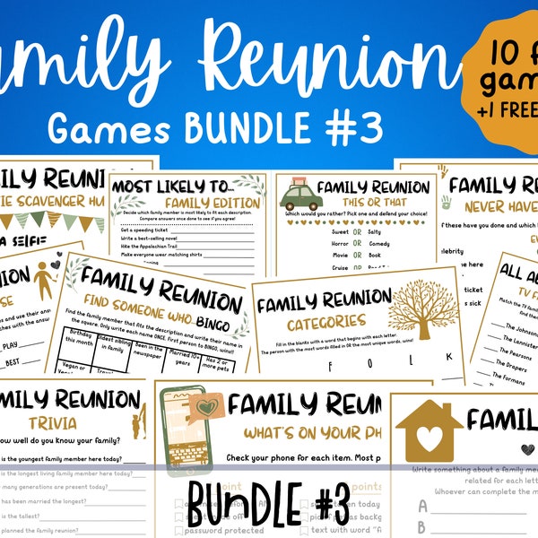 FAMILY REUNION Spiele BUNDLE - 11 Spiele Bündel - Familientreffen Party Spiele - Familientreffen Aktivitäten - lustige Spiele für Familien