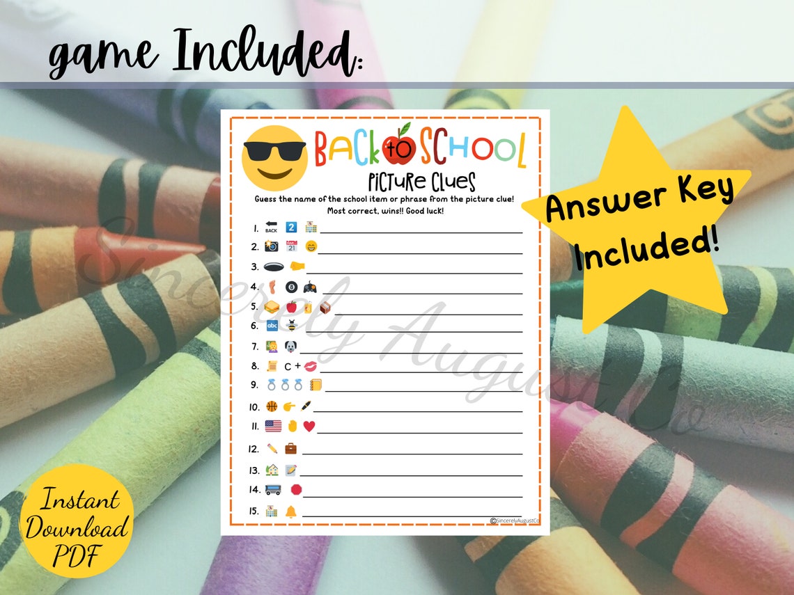 Back to School PICTURE CLUES Game: Icebreaker Activity (printable PDF ...
