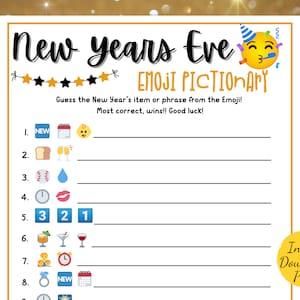 New Year's Eve EMOJI PICTIONARY Game New Years Eve Party Game Printable New Years Activity Emoji ...