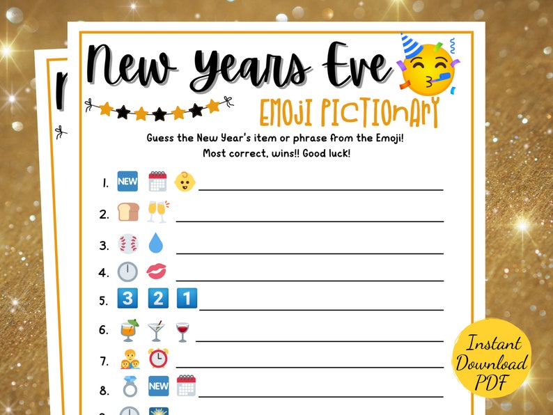 New Year's Eve EMOJI PICTIONARY Game New Years Eve Party Game Printable ...
