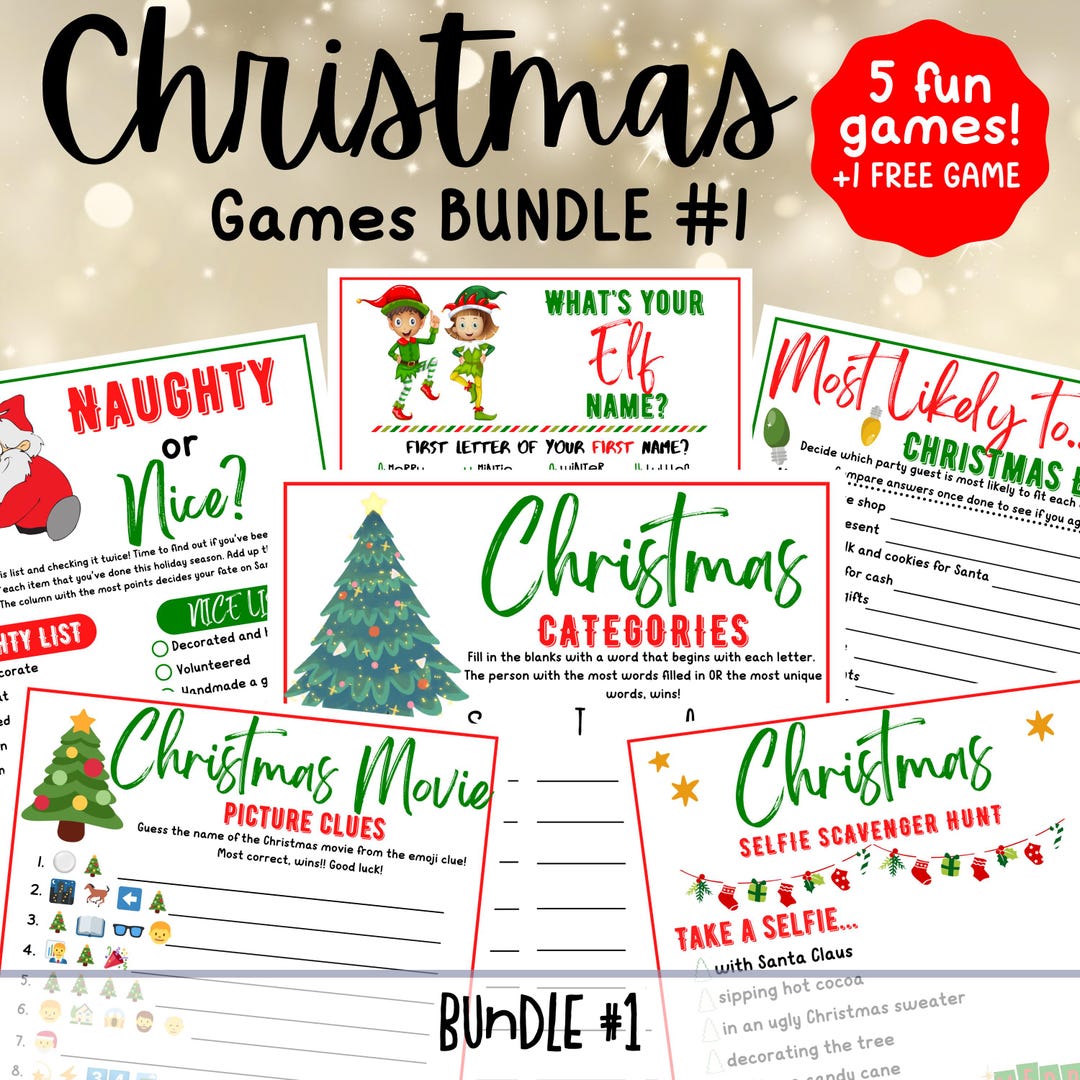 Printable Christmas Party Games BUNDLE #1: Family or Holiday Office ...