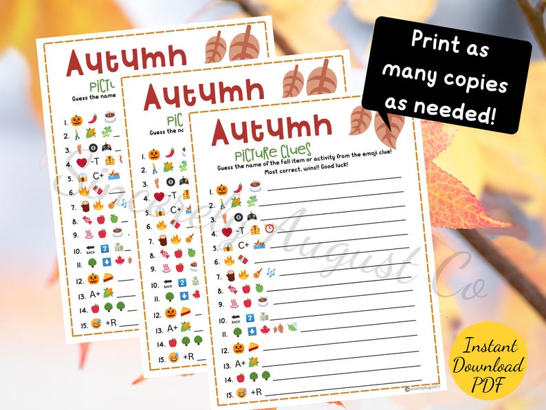 Fall PICTURE CLUES Game: Printable Autumn Emoji Pictionary (PDF) - Etsy