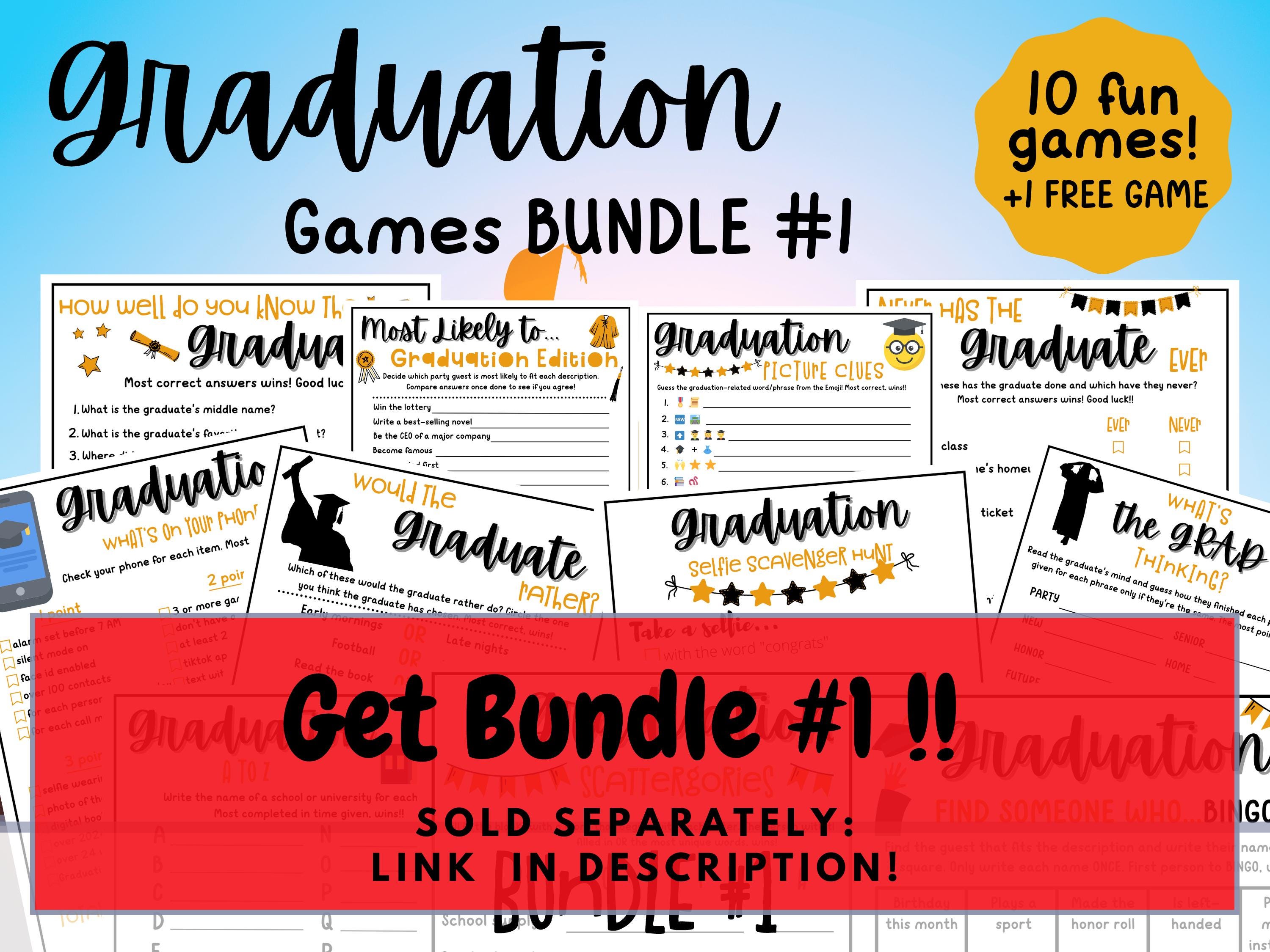 Has The Grad Ever Graduation Party Game - 25 Cards With Answer Key, Black & Gold Design - View #10