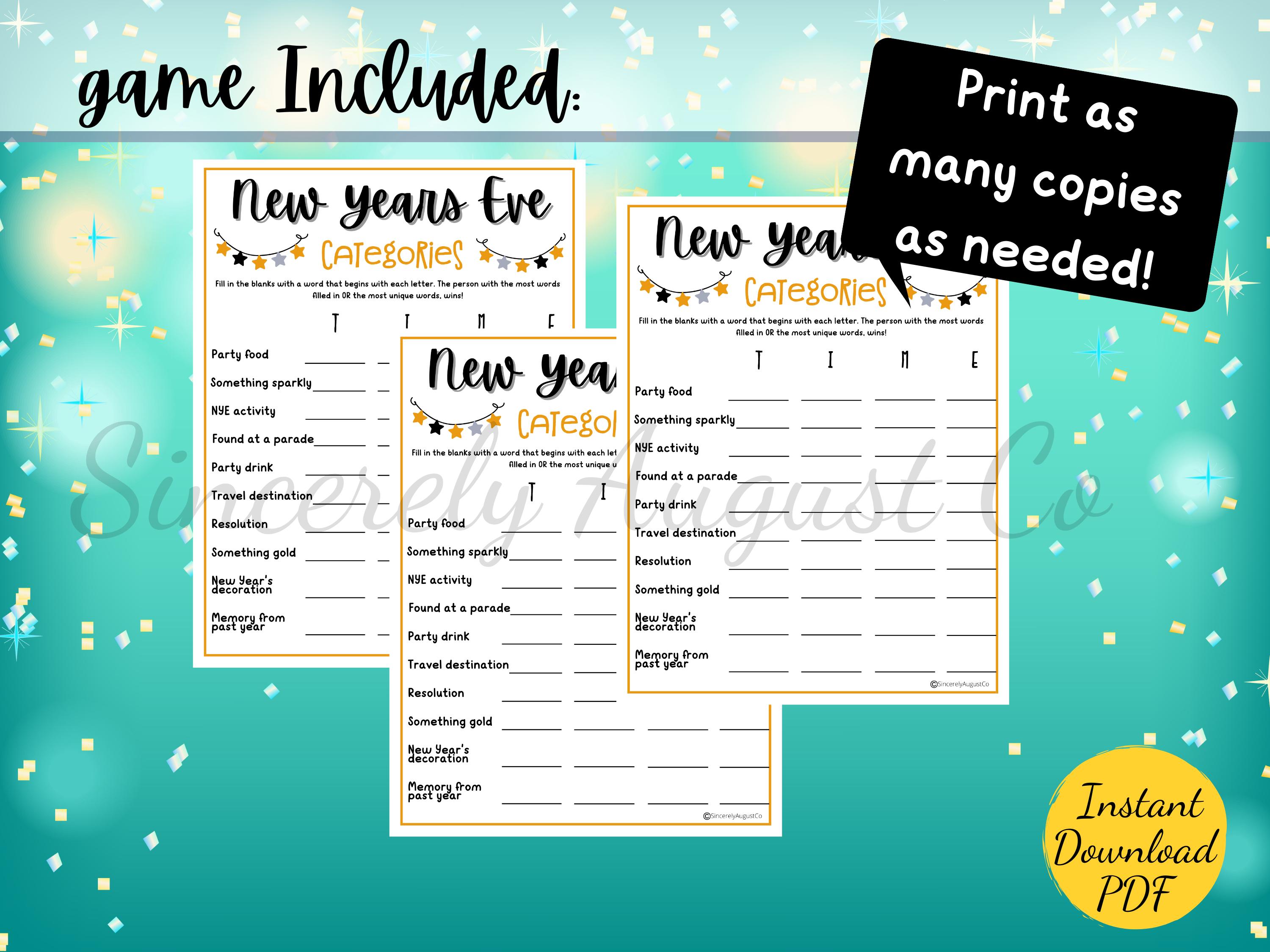 New Year's Eve CATEGORIES Game: Printable Party Activity (PDF) - Etsy