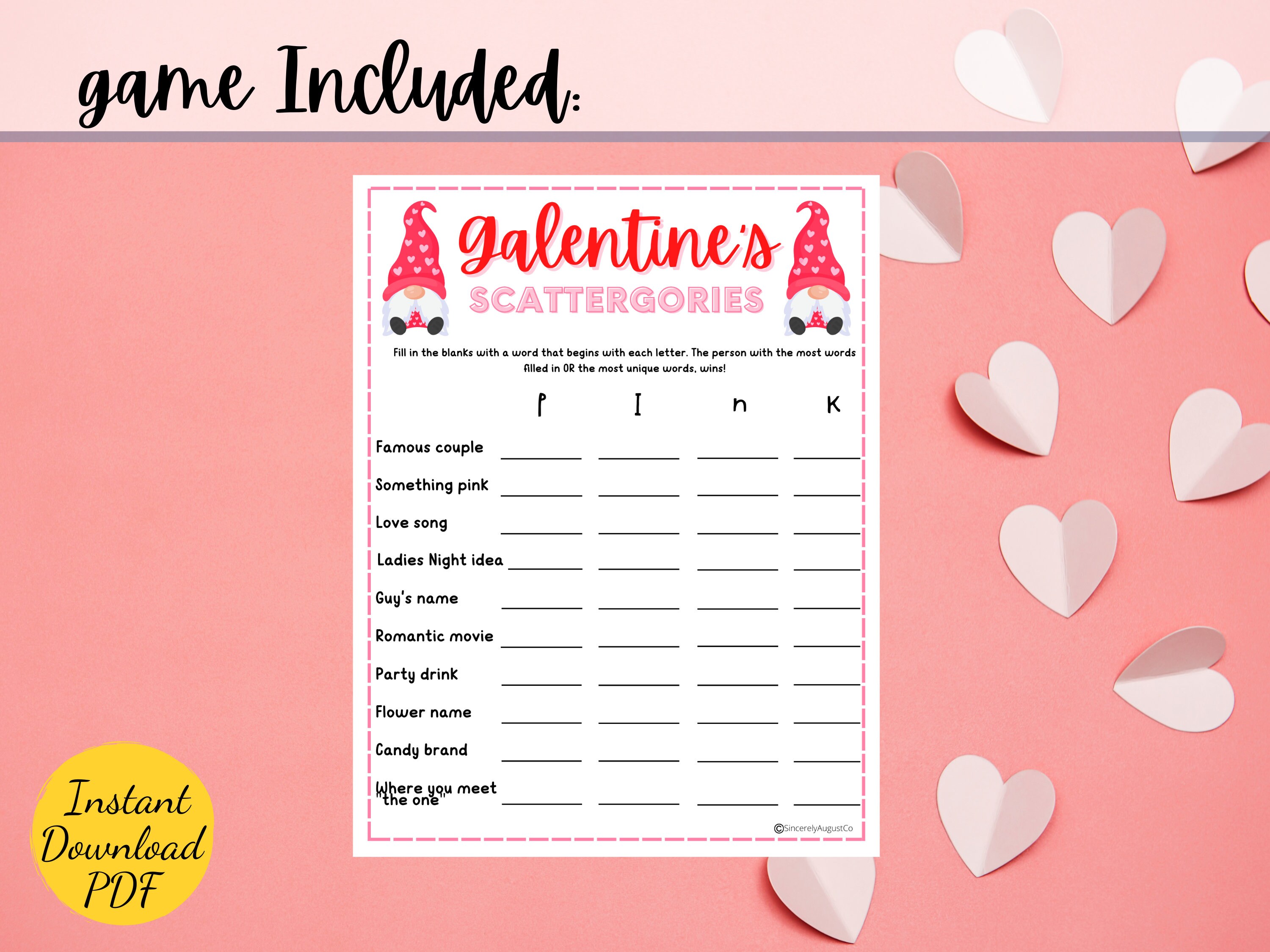 Galentines Day SCATTERGORIES Game Galentines Day Party Game Printable ...
