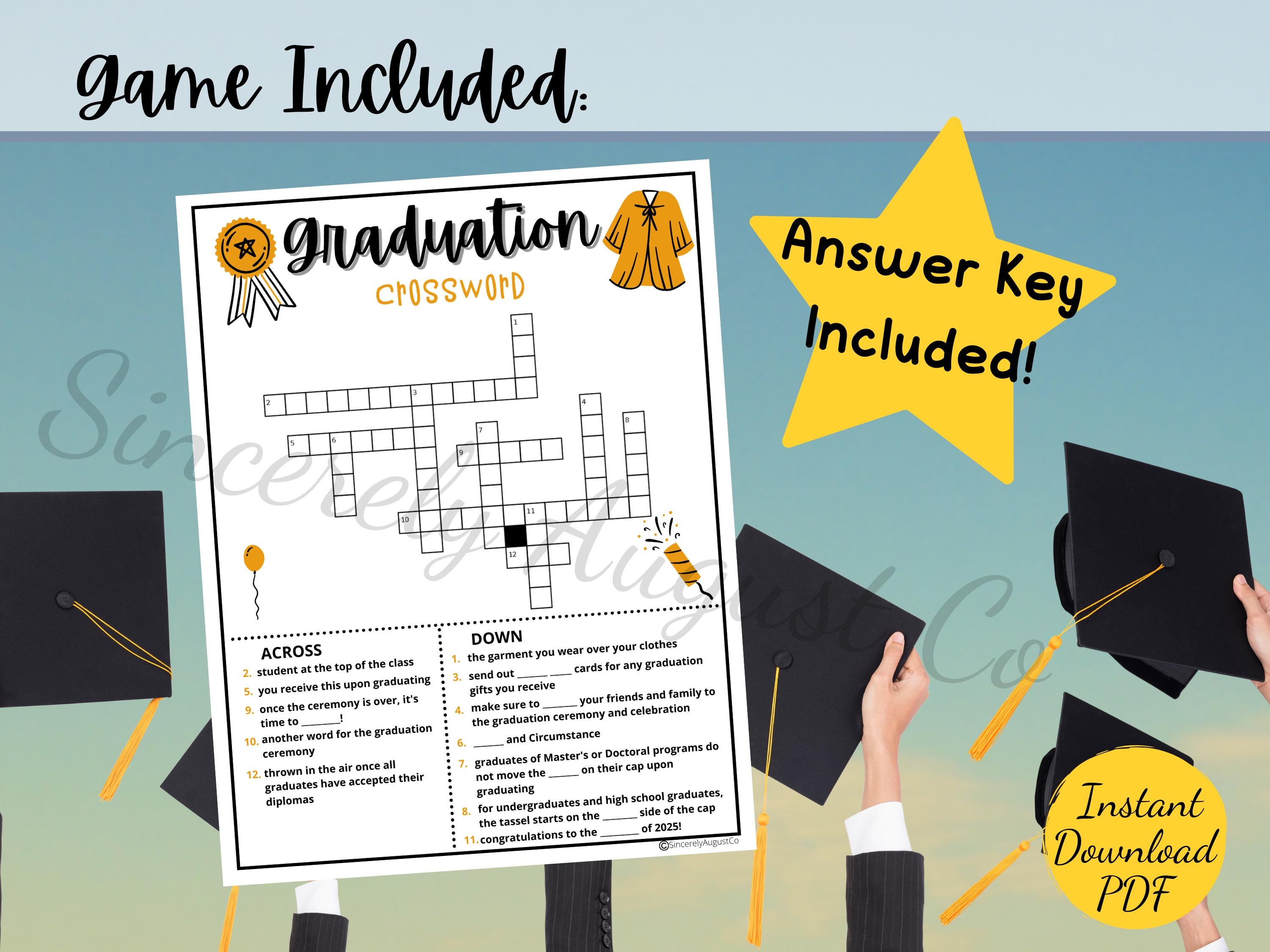 Graduation WORD SEARCH Graduation CROSSWORD Graduation Party Games