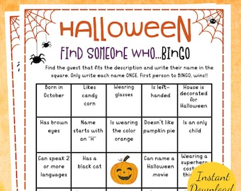 Halloween FIND SOMEONE Who BINGO Game: Party Activity (Digital Download)