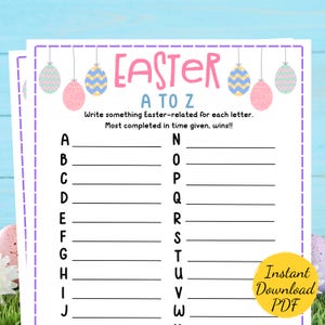 Easter A TO Z Game - Easter Party Game - Printable Easter Celebration Activity - A To Z - Fun Easter Game For Kids & Adults