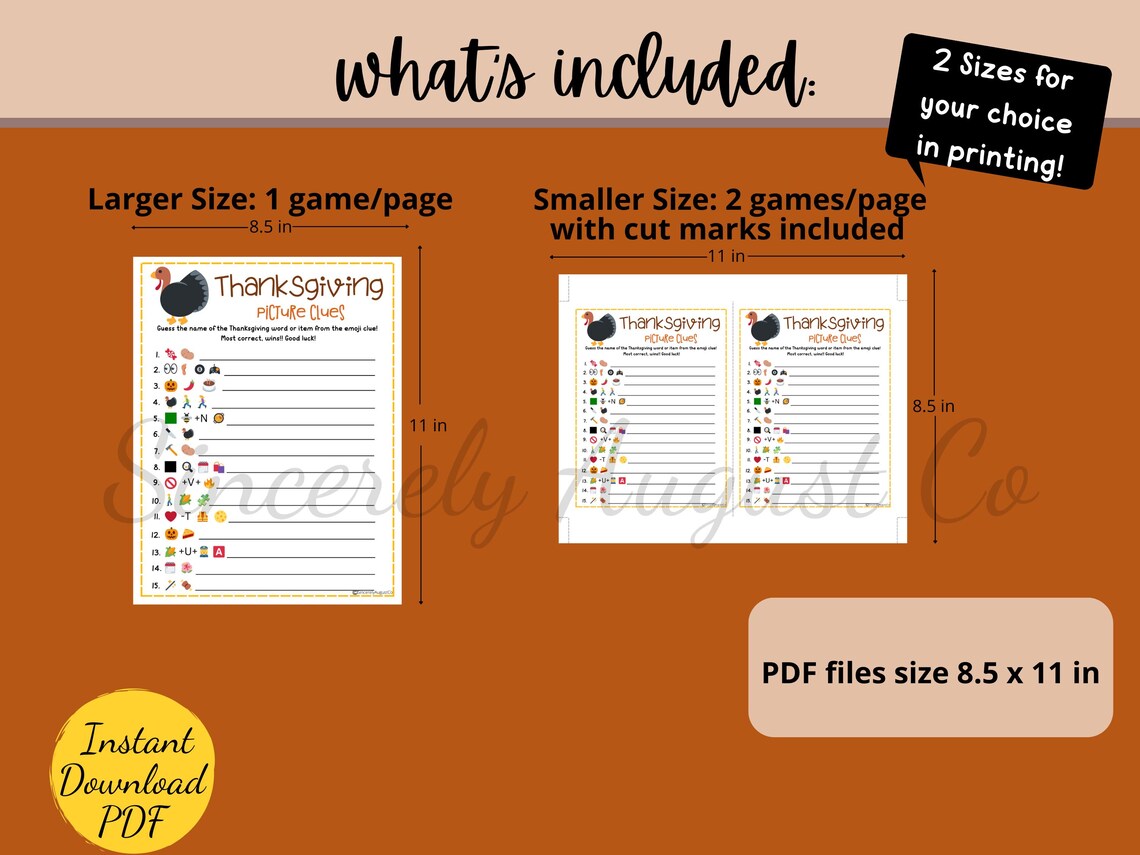 Thanksgiving PICTURE CLUES Game: Printable Emoji Pictionary (PDF) - Etsy