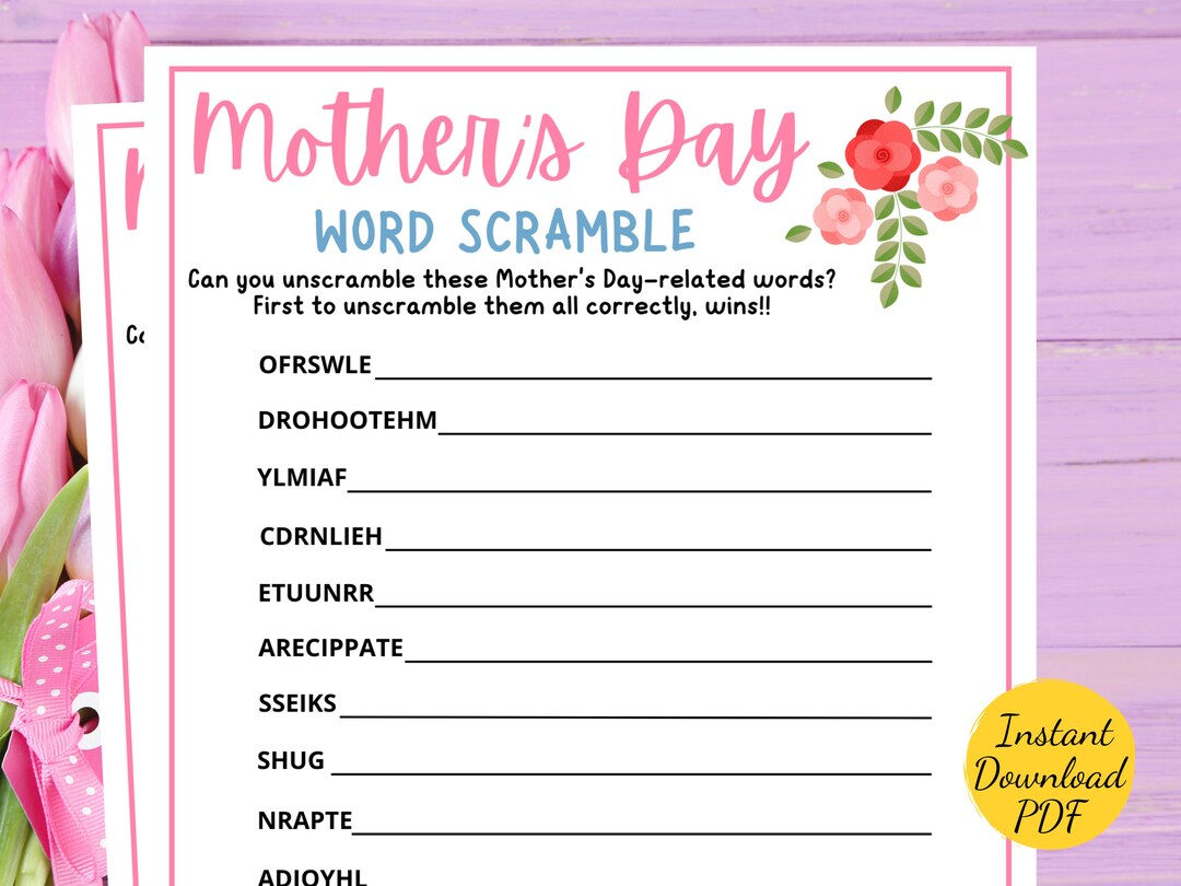 Mothers Day WORD SCRAMBLE Mothers Day Party Game Printable Mothers Day ...