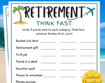 Retirement THINK FAST Game: Printable Party Game (PDF)