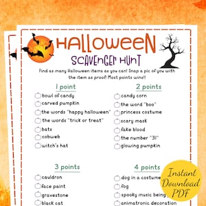 Halloween SCAVENGER HUNT- Halloween Party Game - Halloween Printable Activity - Halloween Scavenger Hunt for Kids and Adults - Halloween