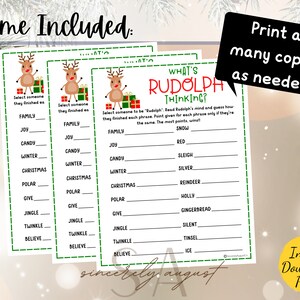 WHAT'S RUDOLPH THINKING Christmas Party Game Printable Christmas Party Activity Christmas Eve ...