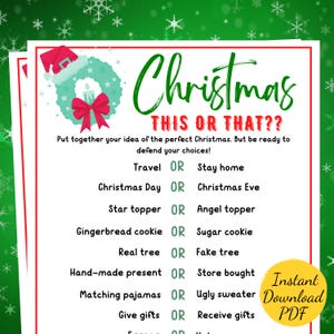 Christmas THIS or THAT Game: Printable Holiday Party Activity (PDF)