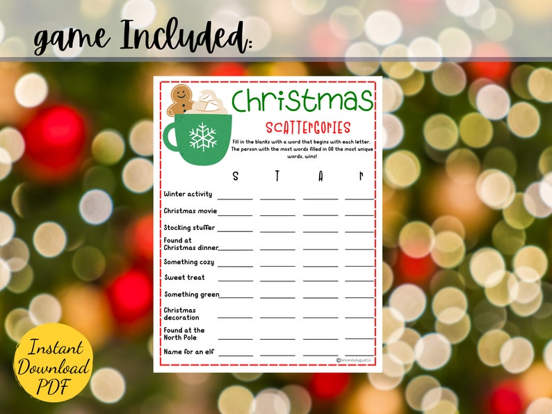 Christmas SCATTERGORIES Printable Game Printable Christmas Party Game ...