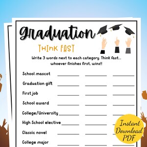 THINK FAST Graduation Game - Graduation Party Game - College Graduation - High School Graduation - Printable Grad Party Activity - 2025 Grad