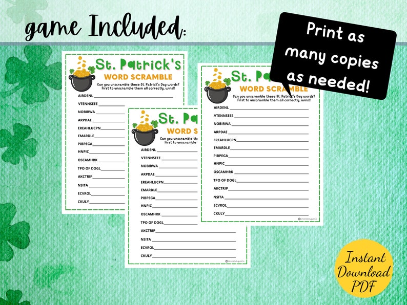 St. Patrick's Day WORD SCRAMBLE St. Patrick's Day Party Game Printable ...