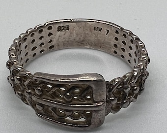 Vintage Sterling Silver Ornate Belt Buckle Ring - Size 7