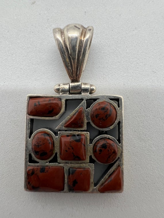 Vintage 925 Square multi stone pendant - image 6