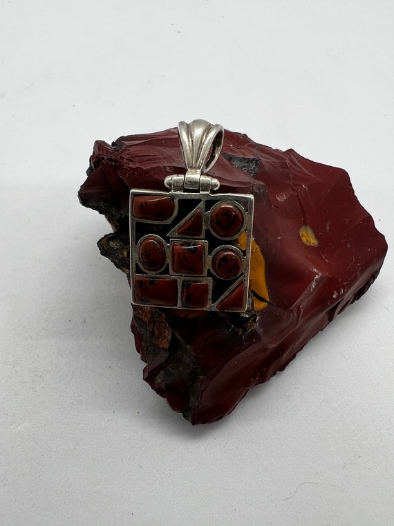 Vintage 925 Square multi stone pendant - image 1