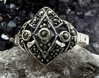 Vintage 925 Marcasite Ring, Elegant Sterling, Silver for Women, 925 Jewelry