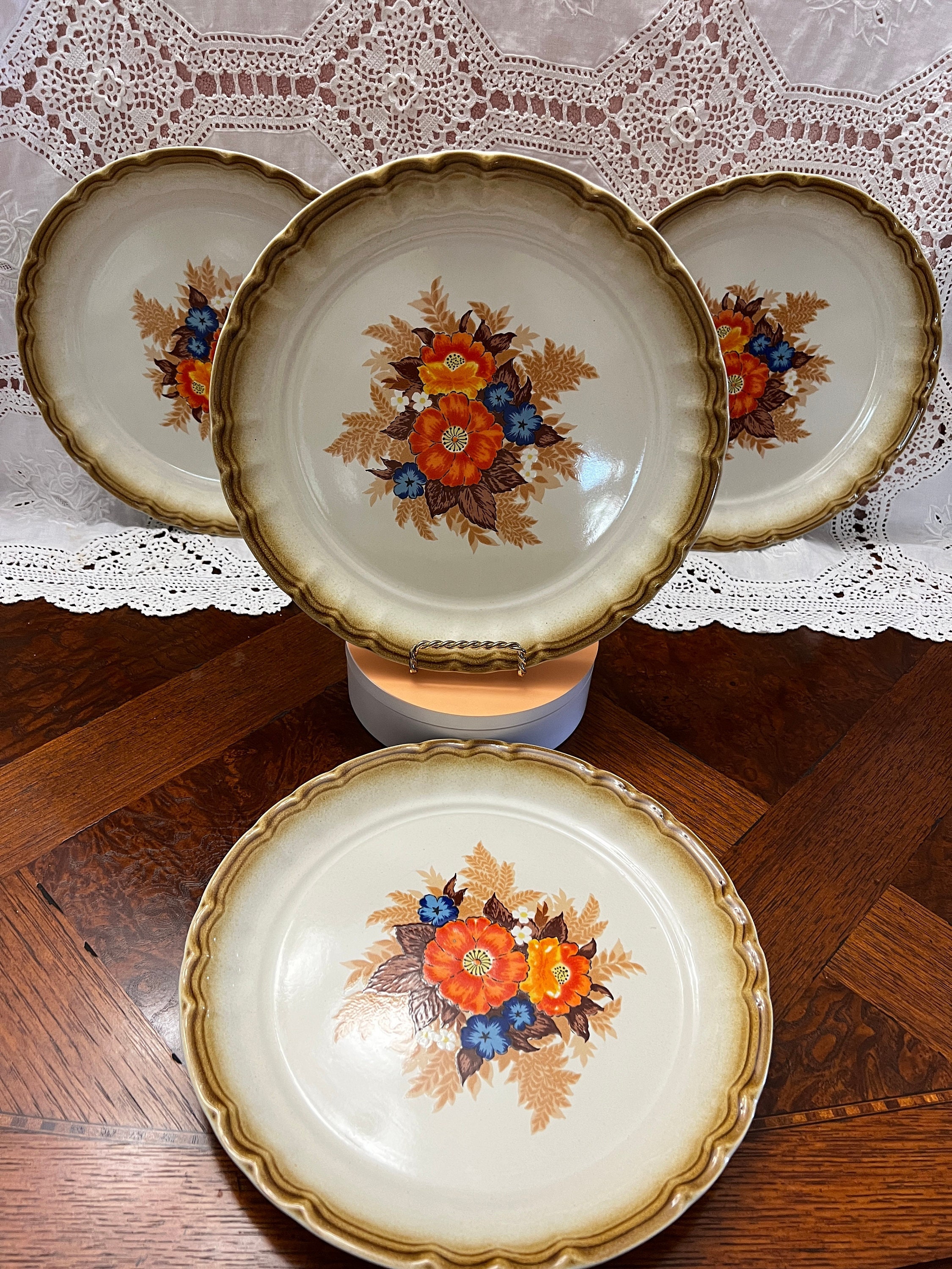 Manor House Stoneware, Vintage Set of Four Dinner Plates, Styled