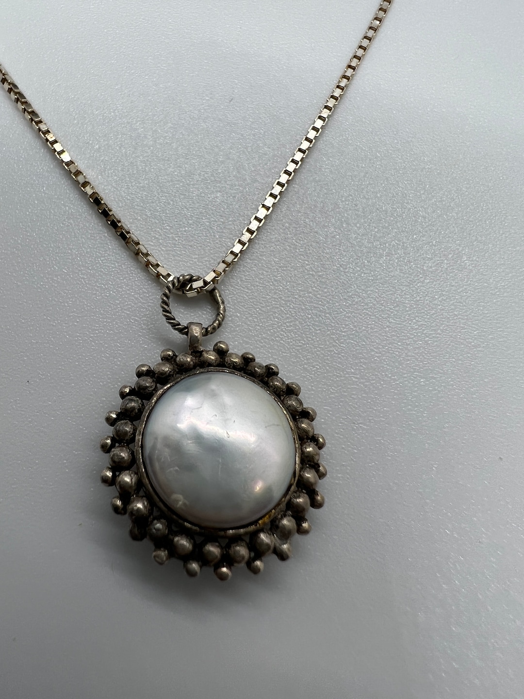 Vintage Mother of Pearl Sterling Silver Pendant Necklace: Italian Chain ...