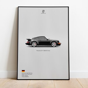 Porsche 911 964 Classic Car Print Car Collection Black Wall Art Handmade Original Linocut