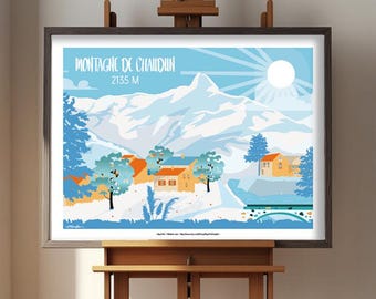Poster illustration of the Chaudun mountain in the Hautes-Alpes