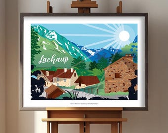 Poster illustration of Lachaup, a village in the Hautes-Alpes