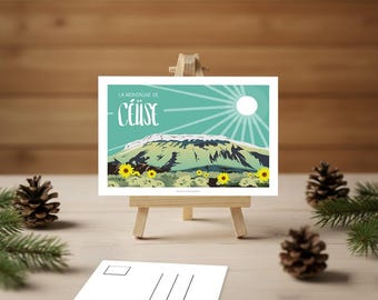 Postcard from Ceüse – Hautes-Alpes – Mountain illustration – Alpine souvenir – Landscape format