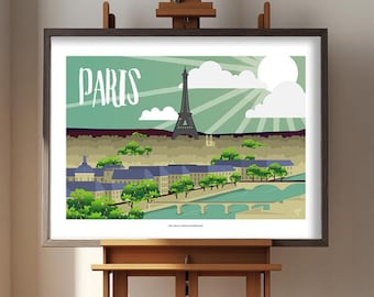 Illustration poster of the city of Paris on quality paper