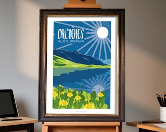Orcières poster, Hautes-Alpes (Lake Orcières) illustration