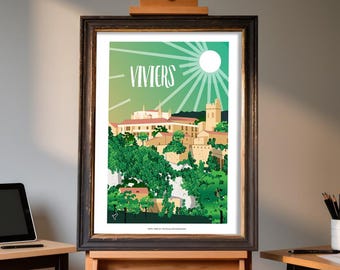 Poster illustration of the village of Viviers, Ardèche