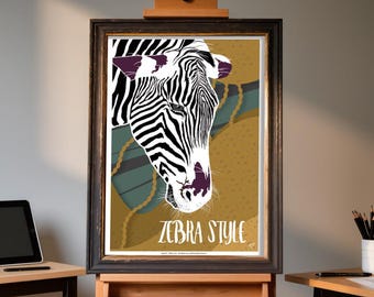 Zebra Style Illustration Poster on quality paper, A2 size