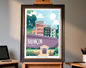 Vintage Briançon poster – Vauban fortified town – Hautes-Alpes poster – Mountain decoration – Travel poster France