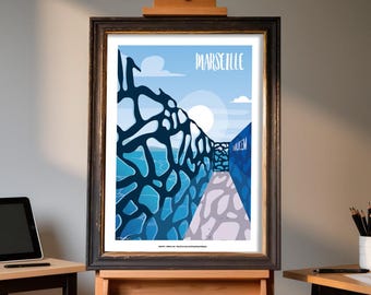 Vintage Marseille Mucem poster – Marseille France poster – Provence wall decoration – Marseille travel poster