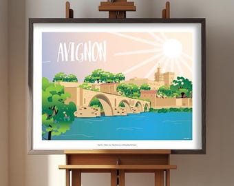Poster Illustration of the Pont d'Avignon on poster paper, Wall Decoration