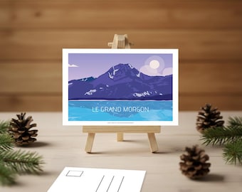 Grand Morgon Postcard – Hautes-Alpes – Mountain Illustration – Alpine Souvenir – Landscape Format