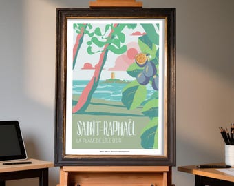 Poster of Île d'Or, Saint-Raphaël – French Riviera – Vintage Mediterranean Illustration – Provence Wall Decor