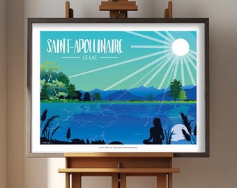 Saint-Apollinaire Lake poster, Hautes-Alpes, illustration