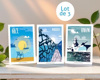 Set of 3 postcards: French Riviera – Nice – Marseille – Toulon – Southern France