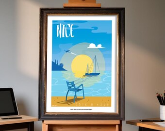 Vintage Nice Côte d'Azur poster – Nice France poster – Seaside wall decoration – Travel poster France